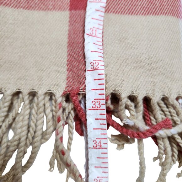 NEW D&Y Softer Than Cashmere Beige & Burgundy Plaid with Fringe Scarf - Picture 9 of 9